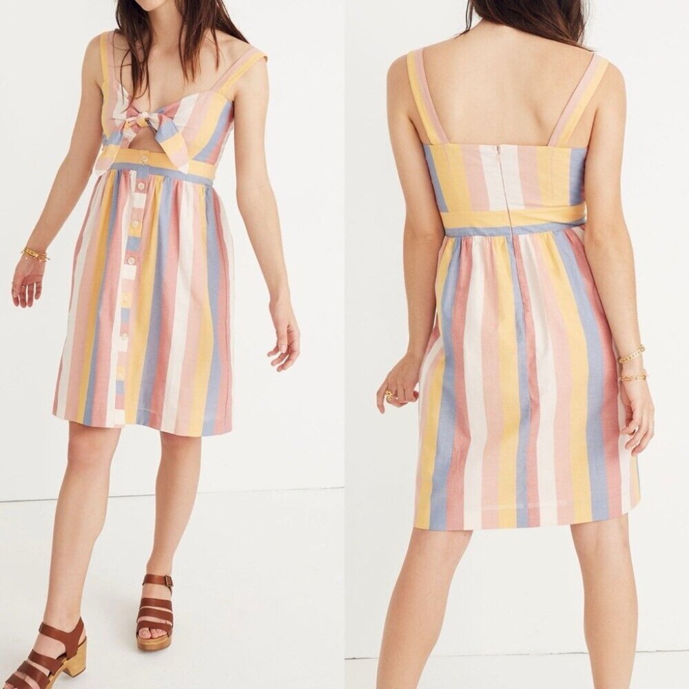 Madewell Tie-Front Cut-Out Sherbet Stripe Dress